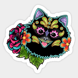 Pomeranian in Black - Day of the Dead Sugar Skull Dog Sticker